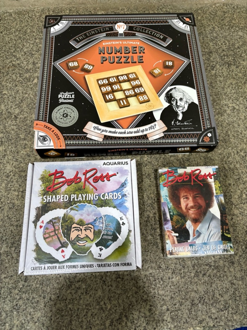NWT Bob Ross & Einstein Themed Puzzle/Game Bundle (playing cards, number puzzle)